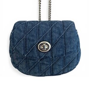Coach Mini Quilted Denim Crossbody Bag Blue Silver Chain Removable Strap NWOT